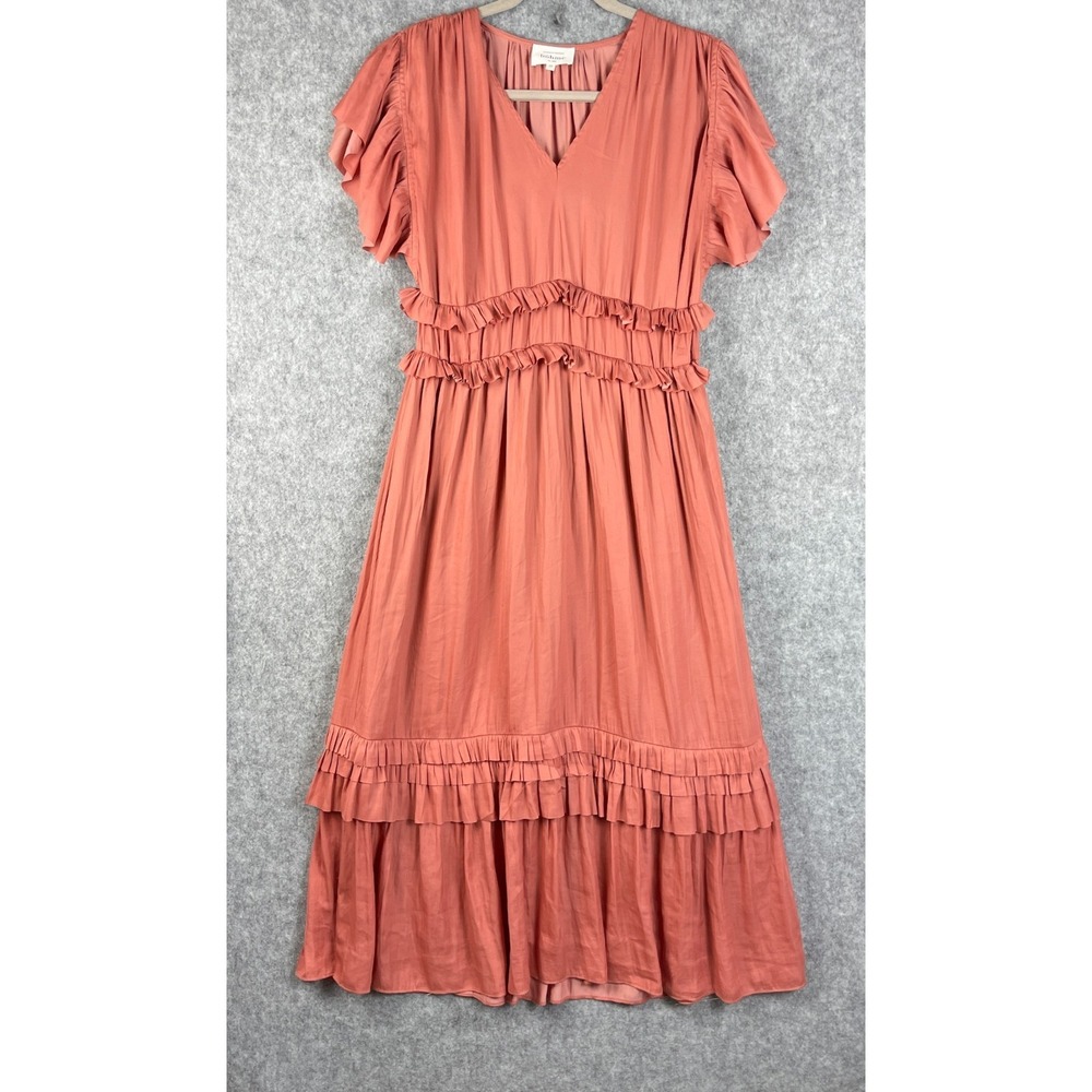 Bohme Willa Ruffle Dress Womens Pink Midi Romantic Boho Bridesmaid Fairy Whimsy